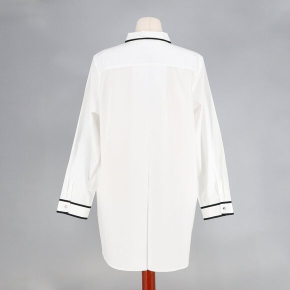 NWT CHICO'S No Iron Cotton Contrast Trim Tunic Shirt Optic White Size 3 (XL/16) - Picture 4 of 10